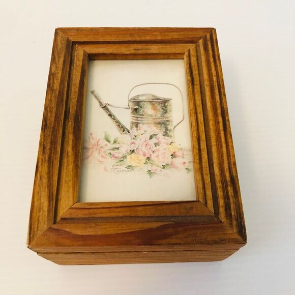 Small Wood Trinket Box Cottage Core Vintage Country - Picture 2 of 8